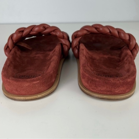 CHLOE RED BRAIDED LEATHER SLIDES - Picture 6 of 13
